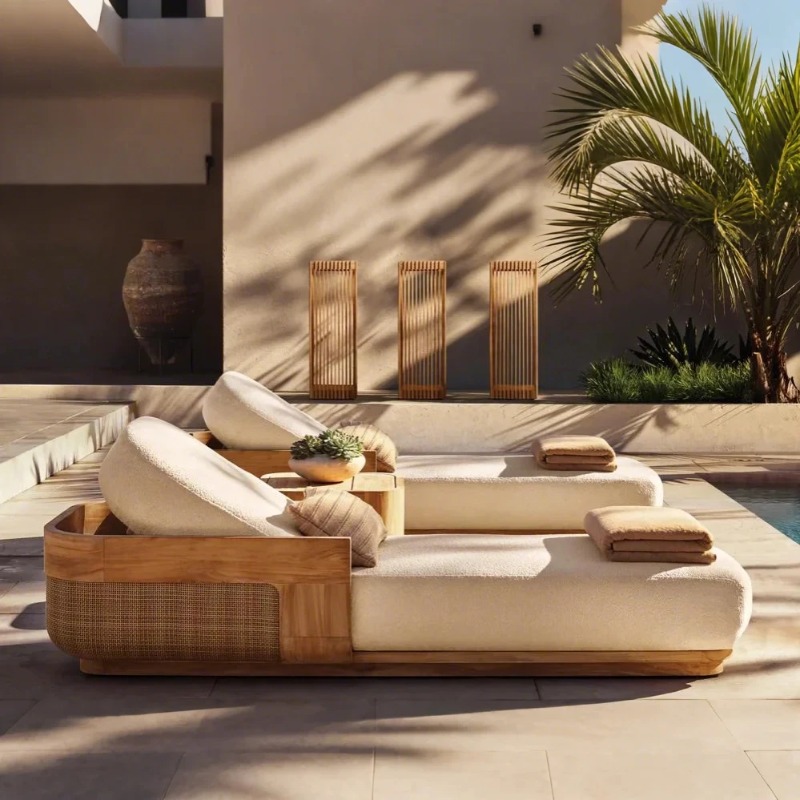 Outdoor Furniture Teak Wood - Ensemble de chaises longues et de