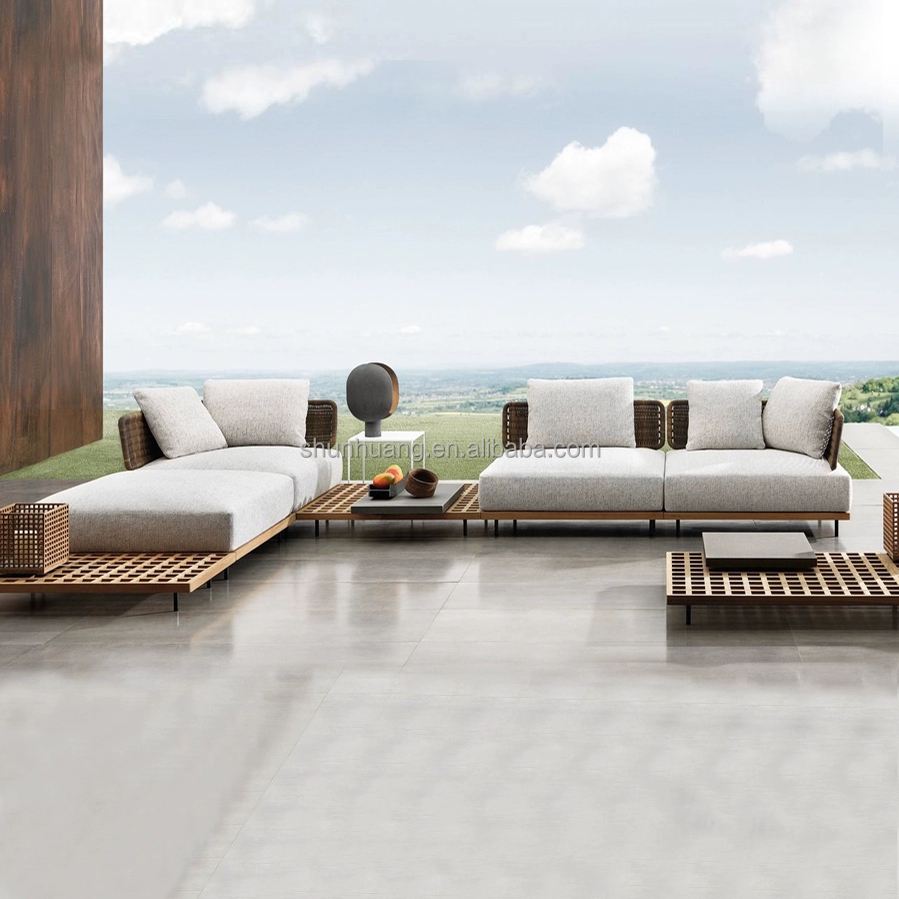 Outdoor Furniture Teak Wood - Ensemble de canapés de jardin modernes,